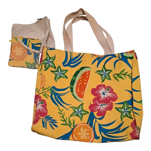 Summer Living Yellow Floral Tropical Beach Tote Bag - Picture 1 of 12